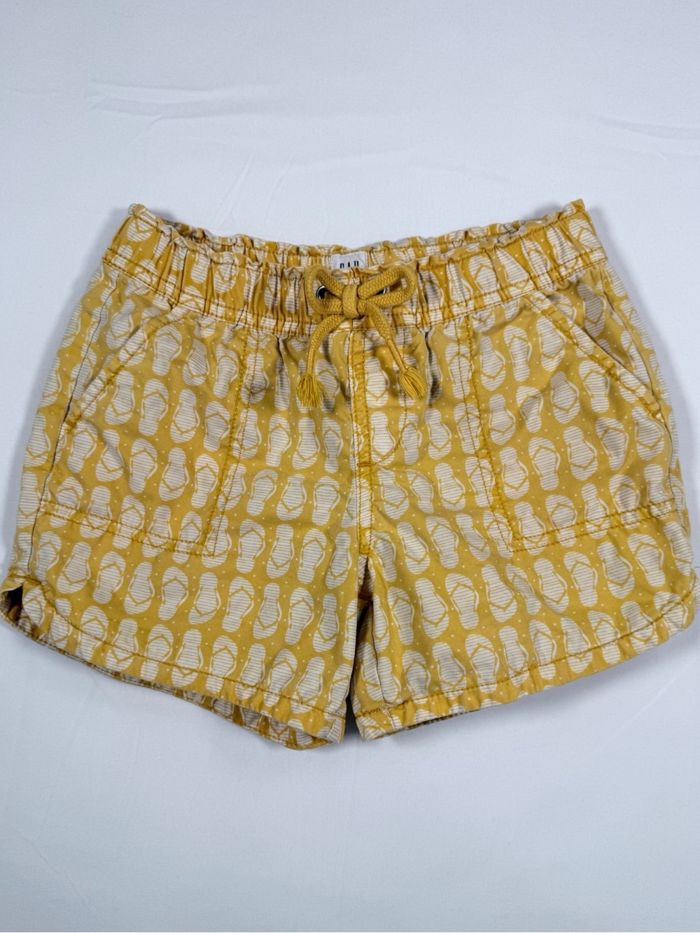 GAP KIDS Yellow Flip Flop Print Tie Front Cargo Shorts Beach Coastal Size S